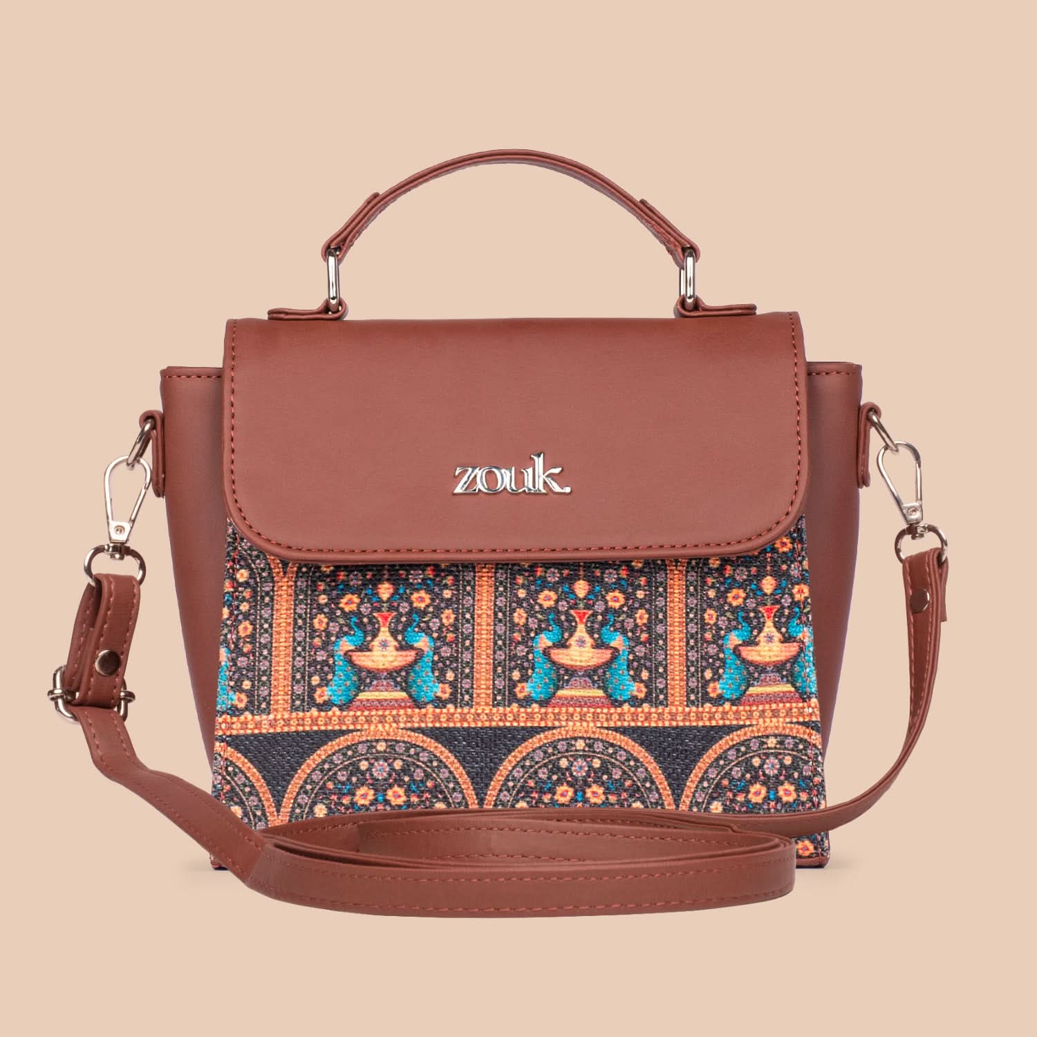 Royal Indian Peacock Motif Statement Sling Bag - Image 4