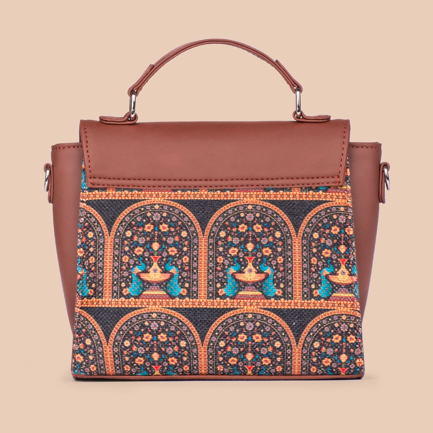 Royal Indian Peacock Motif Statement Sling Bag - Image 5