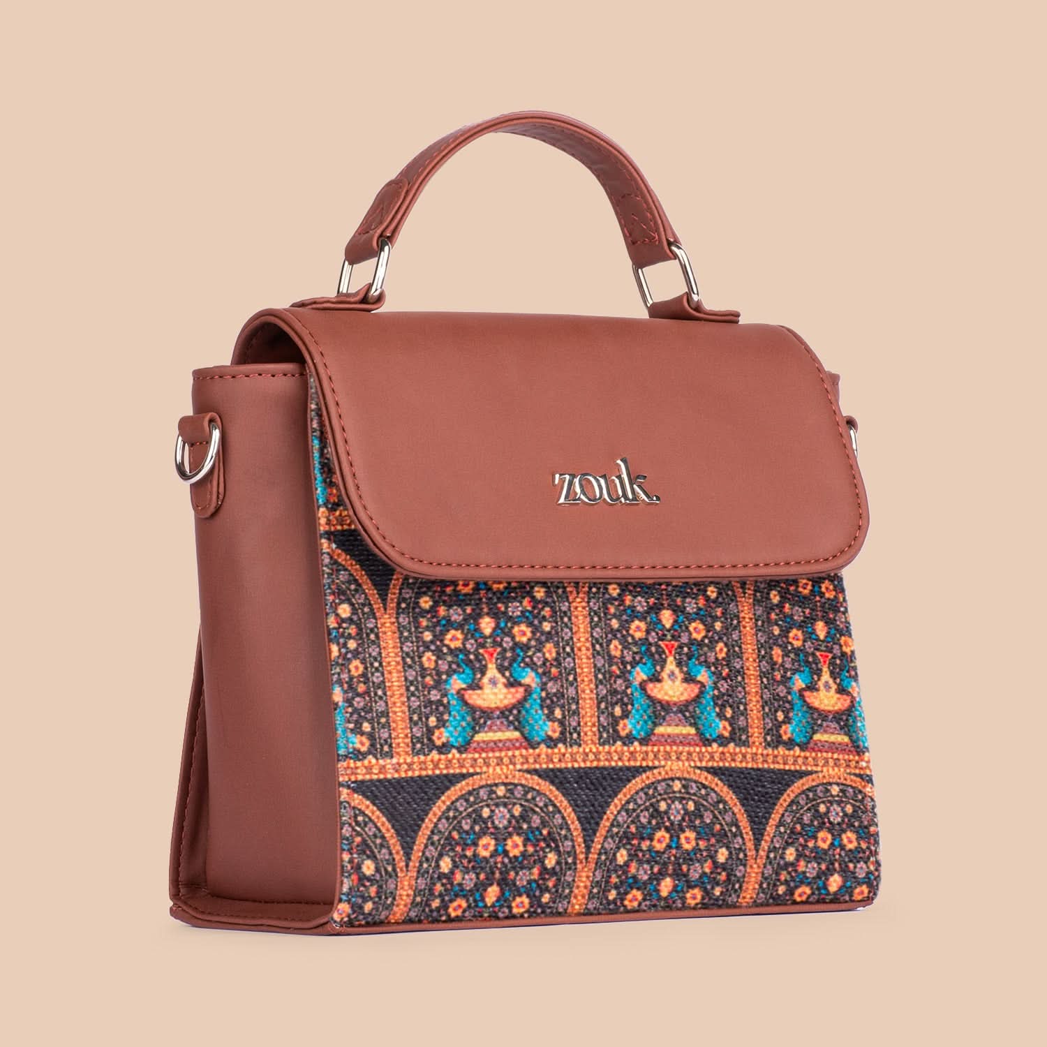 Royal Indian Peacock Motif Statement Sling Bag - Image 6