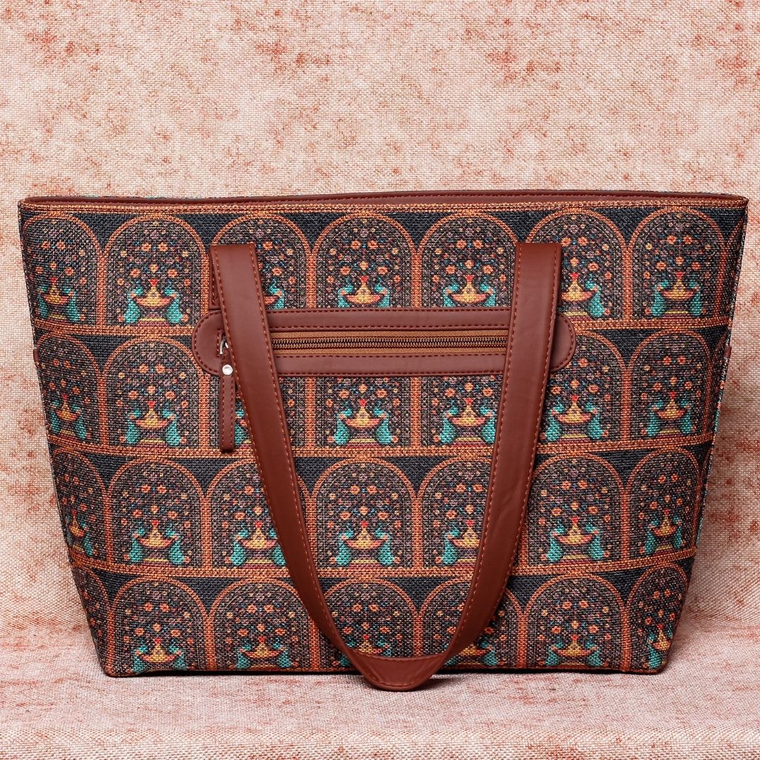 Royal Indian Peacock Motif Tote Bag - Image 3