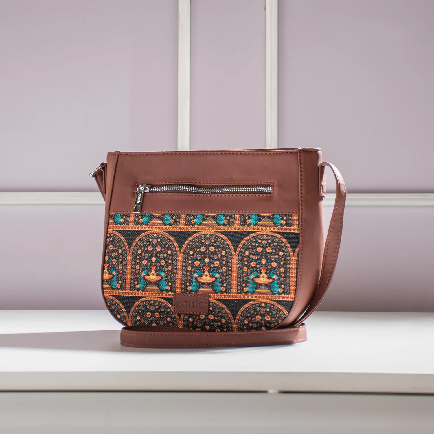 Royal Indian Peacock Motif U-Shaped Sling Bag - Image 2