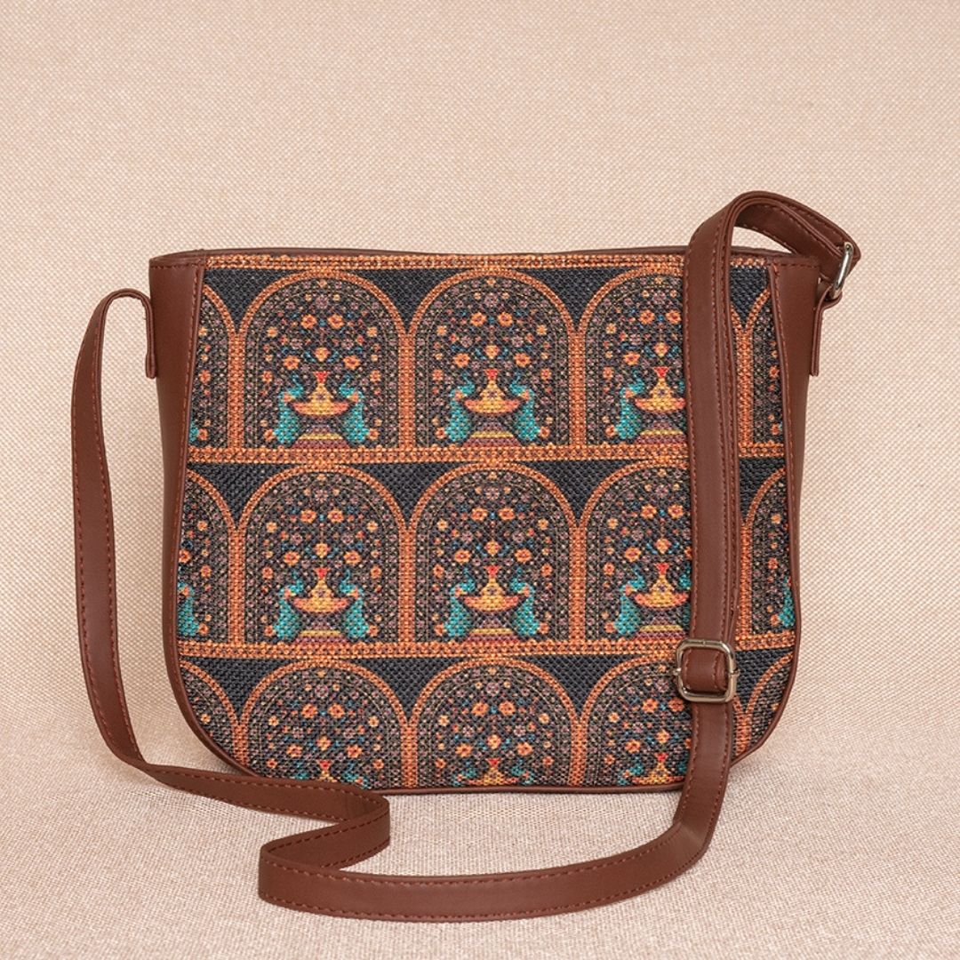 Royal Indian Peacock Motif U-Shaped Sling Bag - Image 4