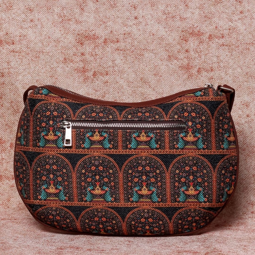 Royal Indian Peacock Print Structured Shoulder Bag - Image 2