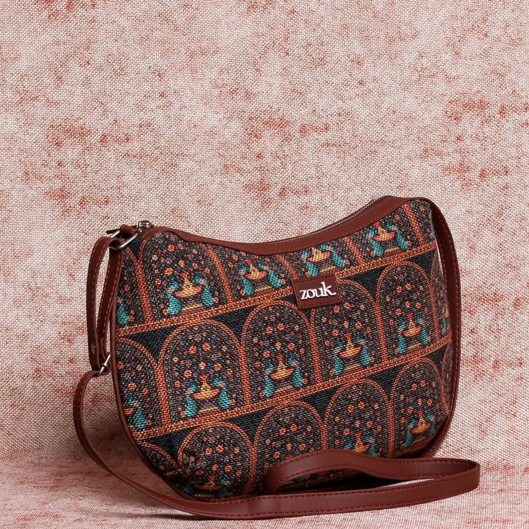 Royal Indian Peacock Print Structured Shoulder Bag - Image 3