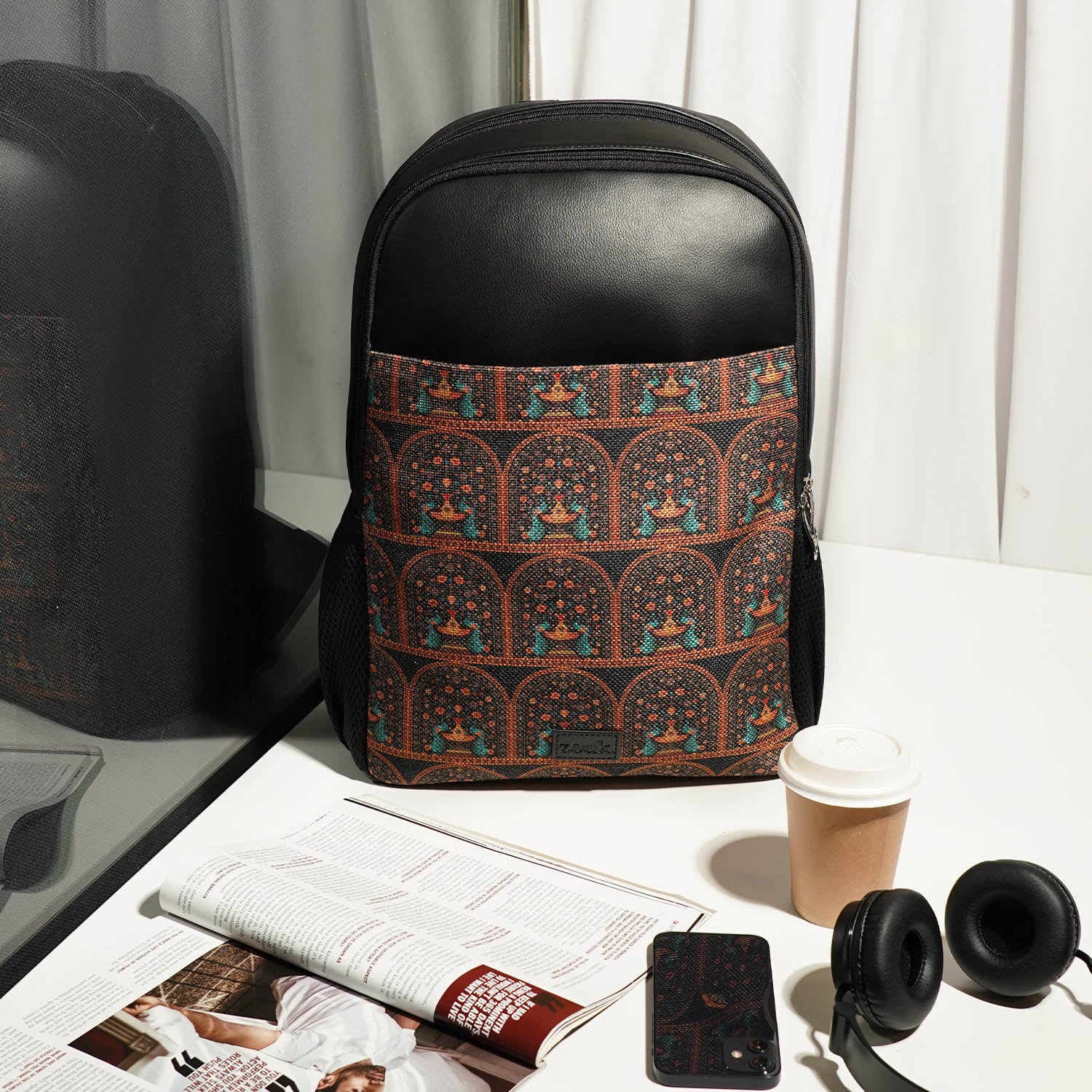 Royal Indian Peacock Motif Statement Backpack - Image 11