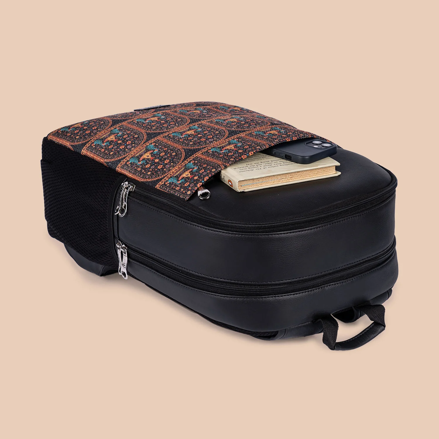Royal Indian Peacock Motif Statement Backpack - Image 5