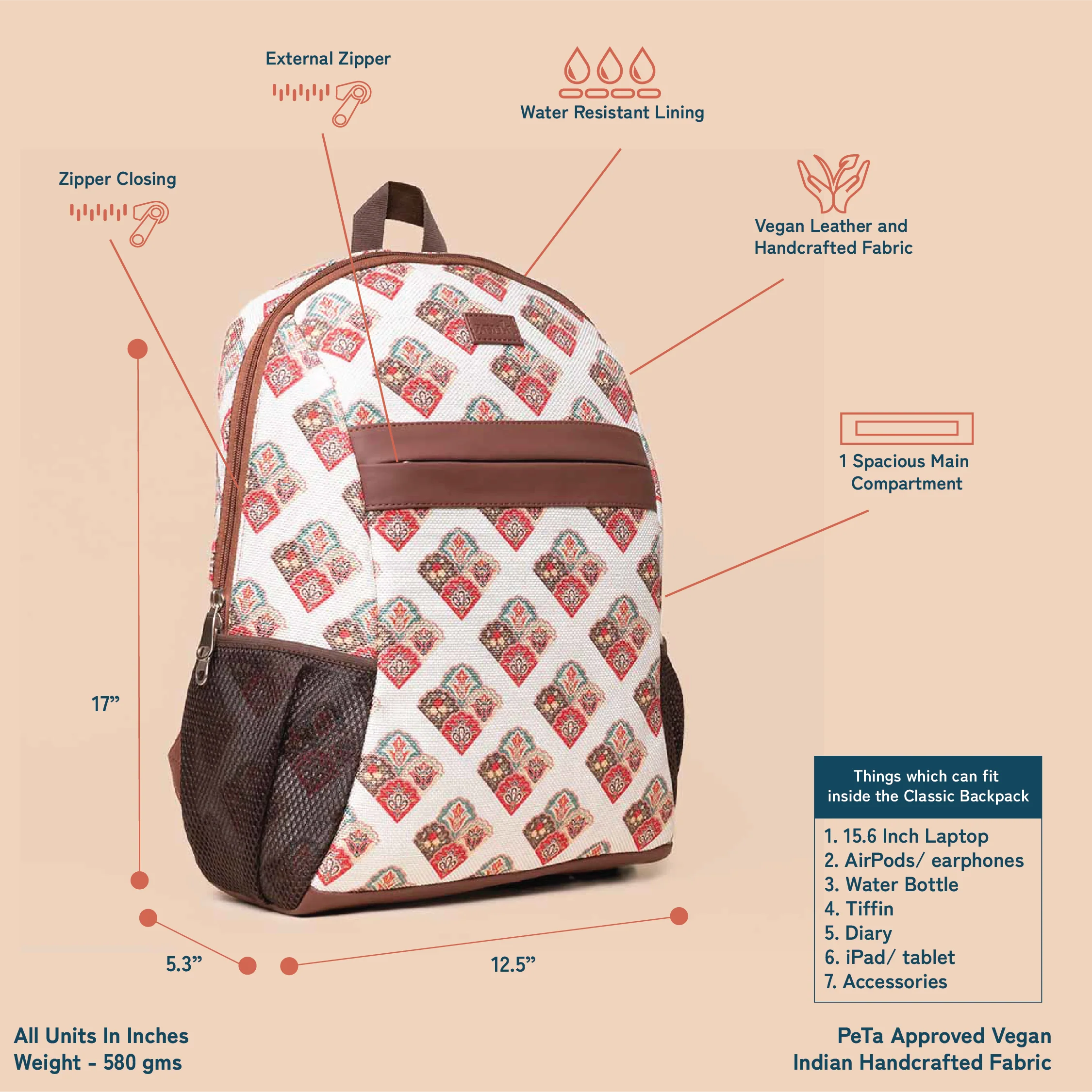 Seashell Motif White Classic Backpack - Image 3