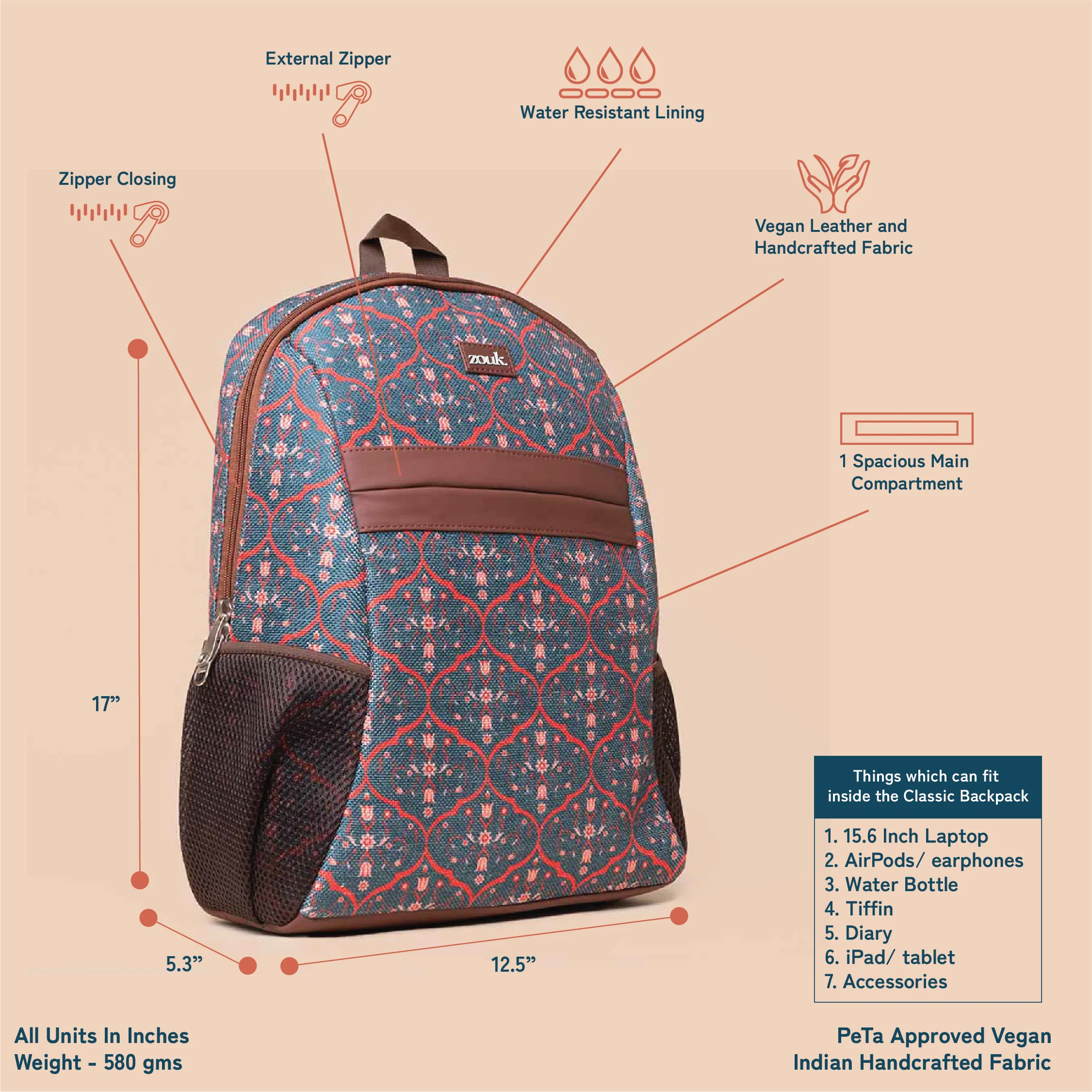 Sheesh Mahal Jaali Motif Classic Backpack - Image 3