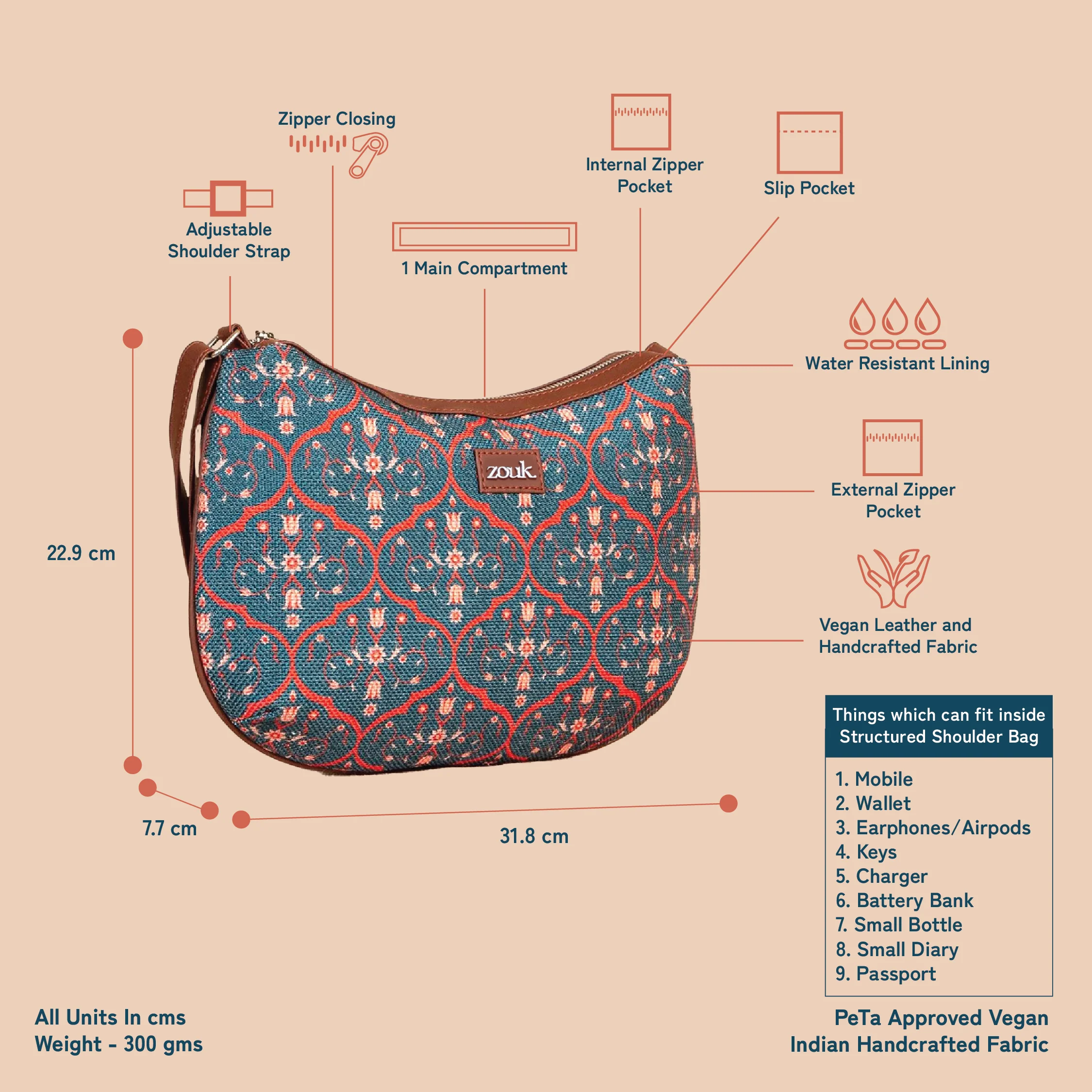 Sheesh Mahal Jaali Motif Structured Shoulder Bag - Image 7