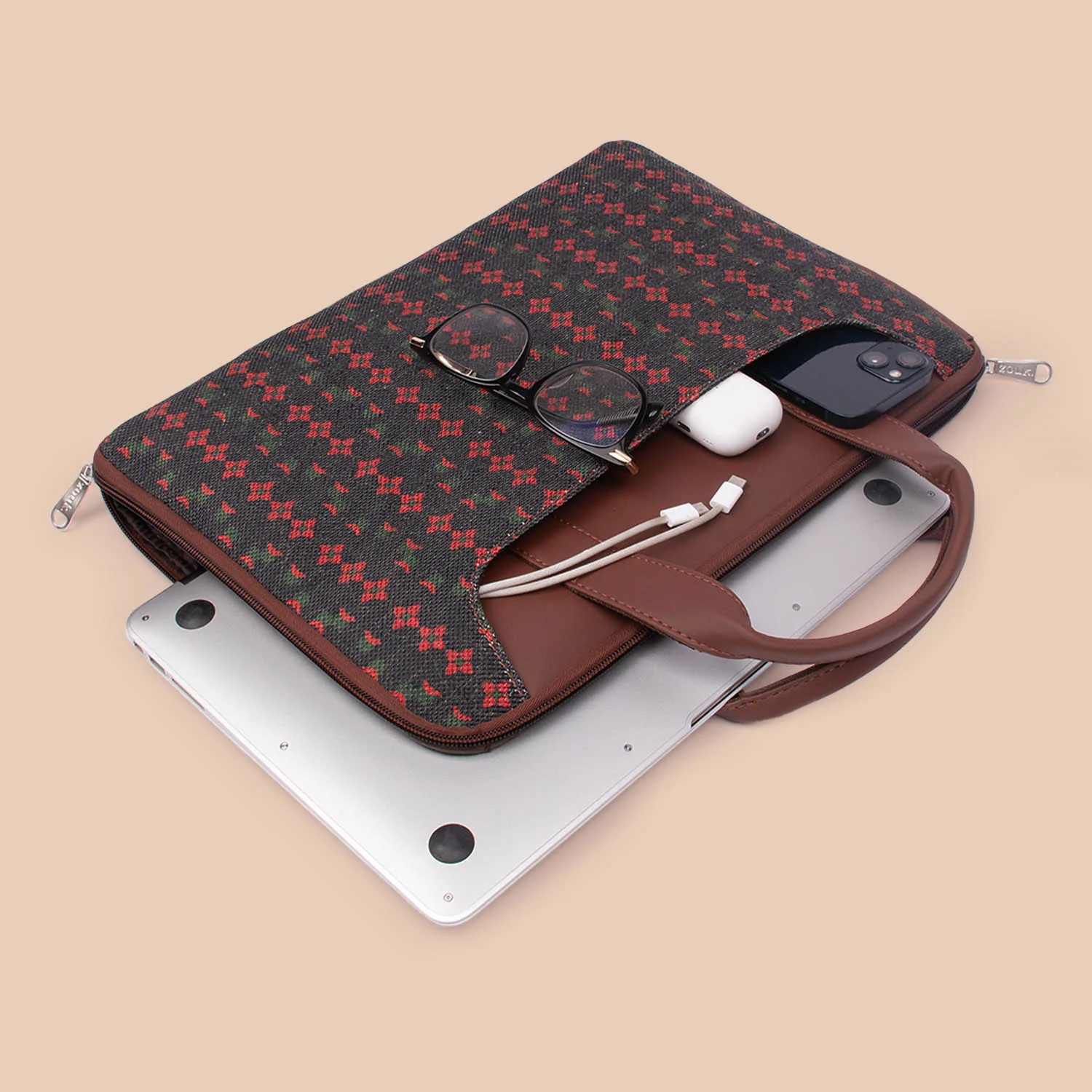 Shobha Niwas Lotus Motif L-Zippered Laptop Sleeve - Image 7
