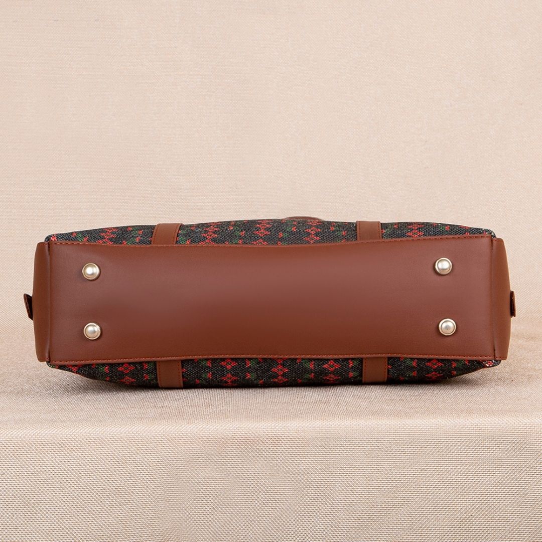 Shobha Niwas Lotus Motif- Office Bag & Chain Wallet Combo - Image 7