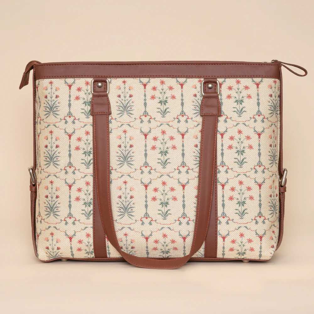 Taj Nakashi and Royal Green Mogra Print - Office Bag & Chain Wallet Combo - Image 3