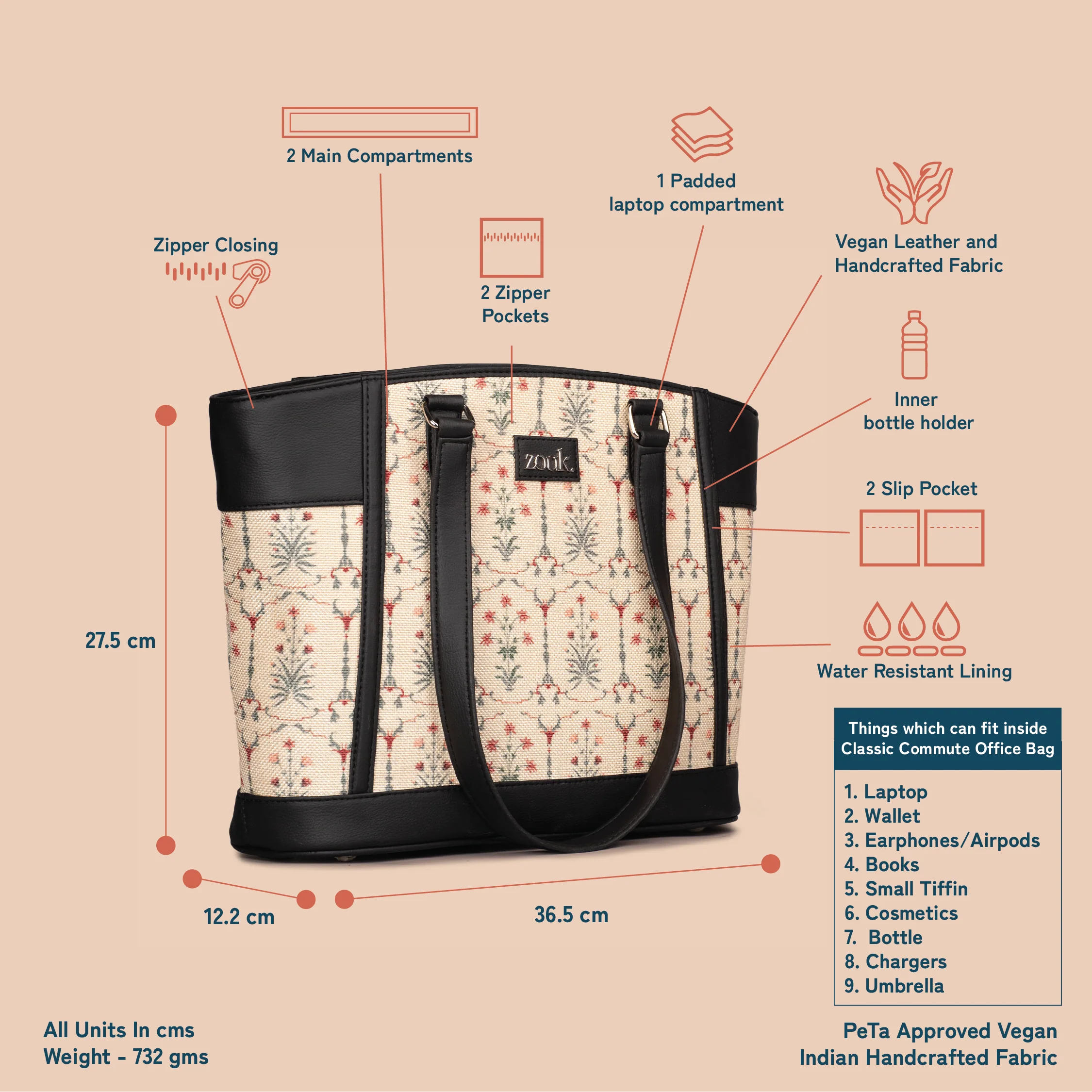 Taj Nakashi Classic Commute Office Bag - Image 5