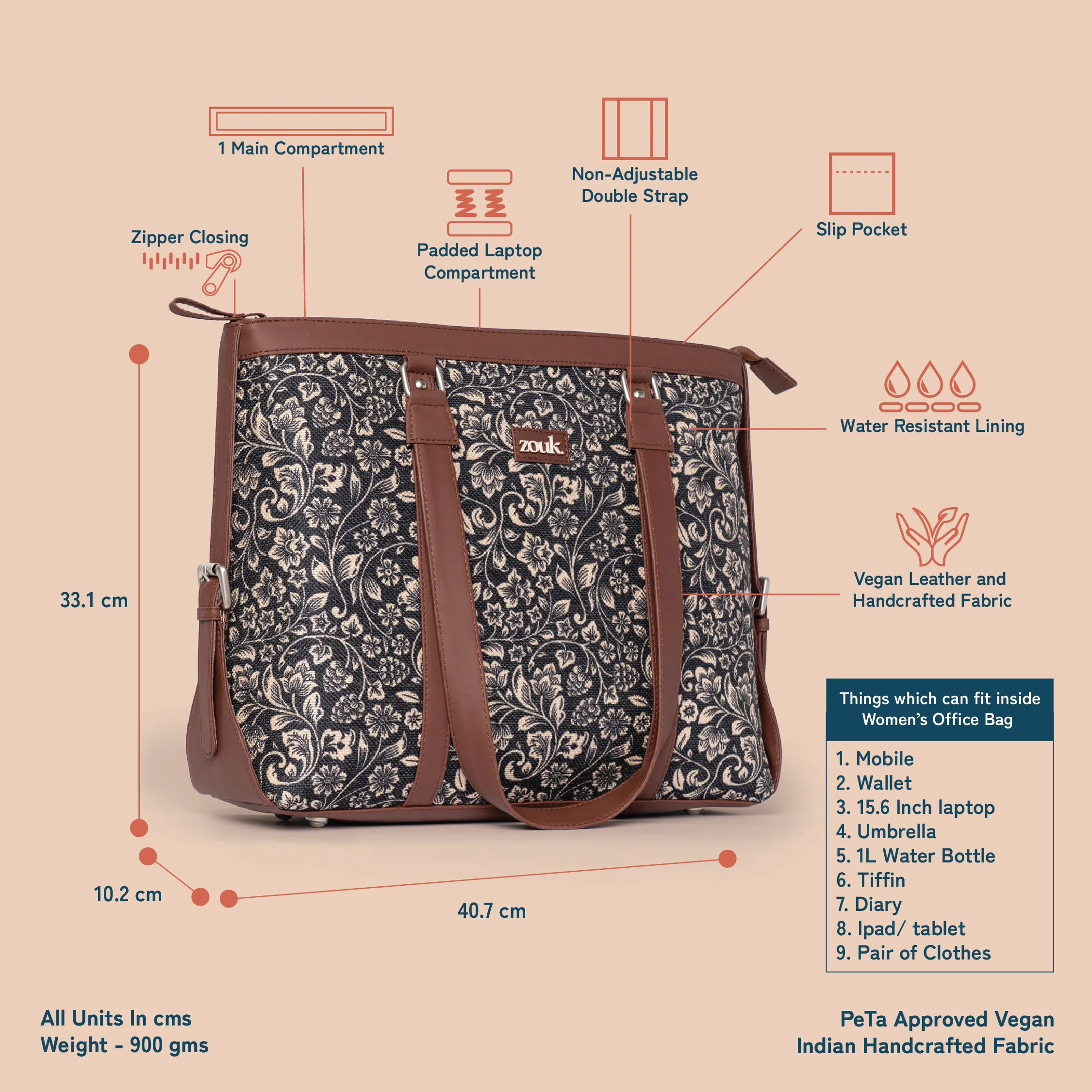FloMotif Women's Office Bag (Back Zipper) - Image 3